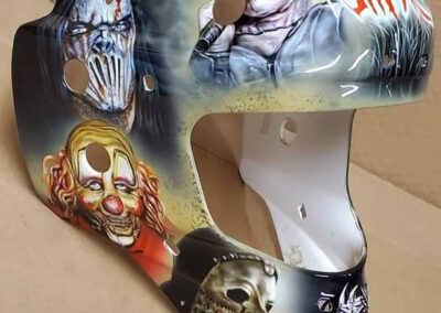 Slipknot Goalie Mask - right side showcasing some of the members of the heavy metal band